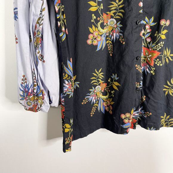 LOFT M Navy Blue Floral Lantern Sleeve Blouse Button Back 3/4 Sleeve Flowermix - Picture 6 of 10